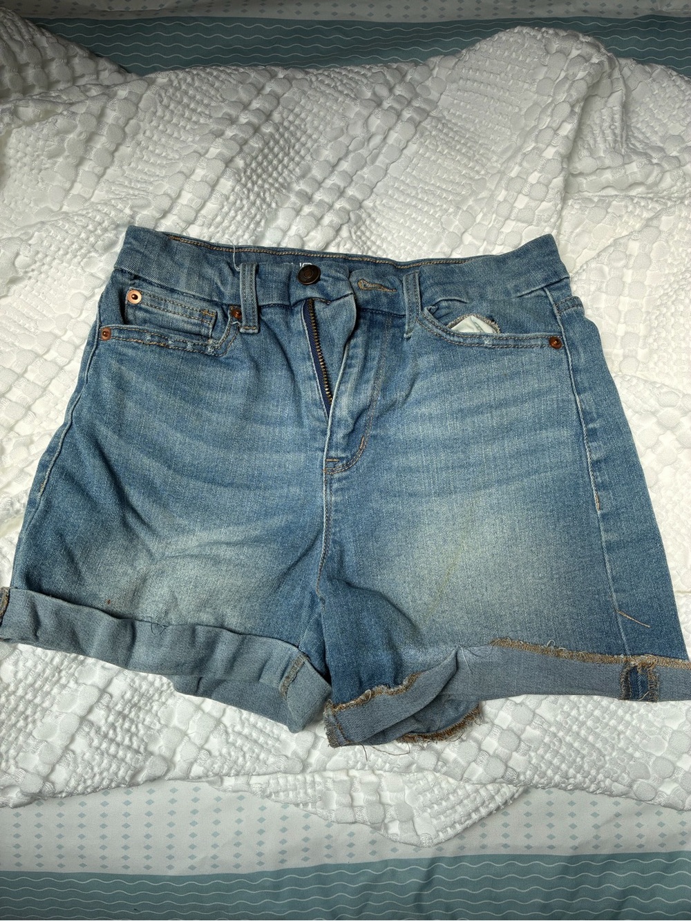 No Boundaries Light Blue Rolled Hem Denim Shorts